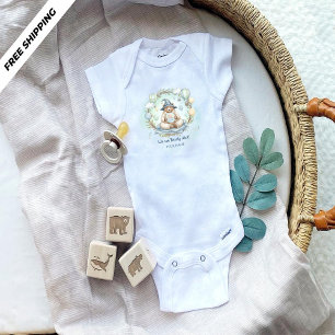 Wir können es kaum erwarten Wasserfarbe Blau Bär B Baby Strampler