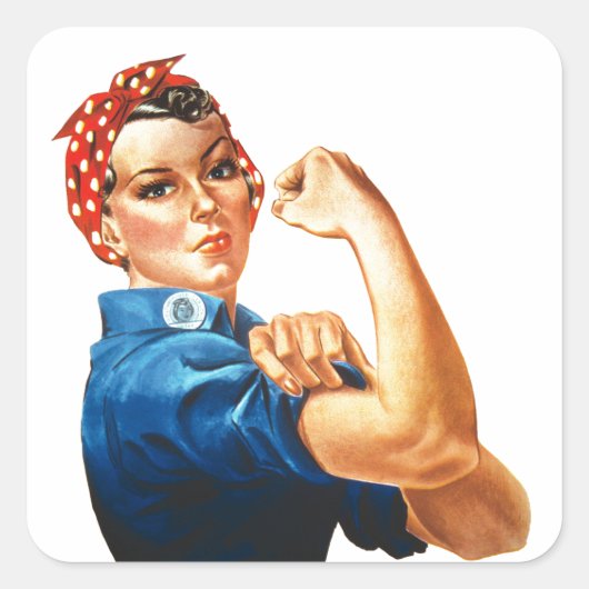Wir können es Rosie machen, der Riveter Women Powe Quadratischer Aufkleber (Vorderseite)