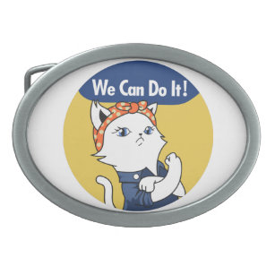 Wir können es tun! Weiße Katze Rosie The Riveter B Ovale Gürtelschnalle