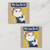 Wir können es tun! Weiße Katze Rosie The Riveter S Quadratische Visitenkarte (Vorne/Hinten)