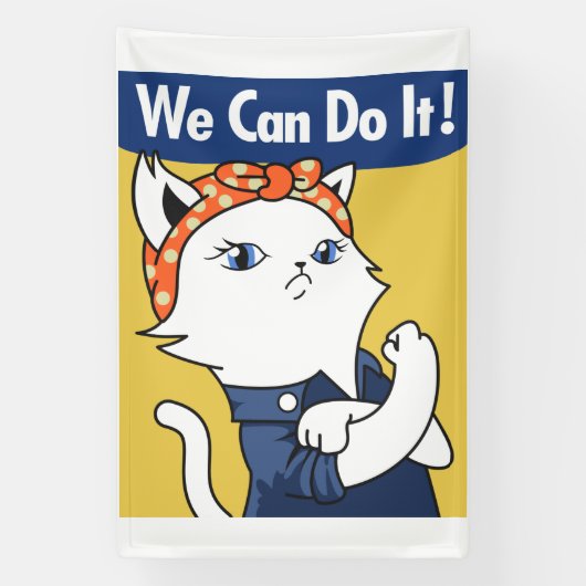 Wir können es tun! White Cat Rosie The Riveter Banner (Vertikal)