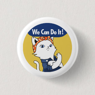 Wir können es tun! White Cat Rosie the Riveter But Button