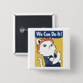 Wir können es tun! White Cat Rosie The Riveter Button (Vorne & Hinten)
