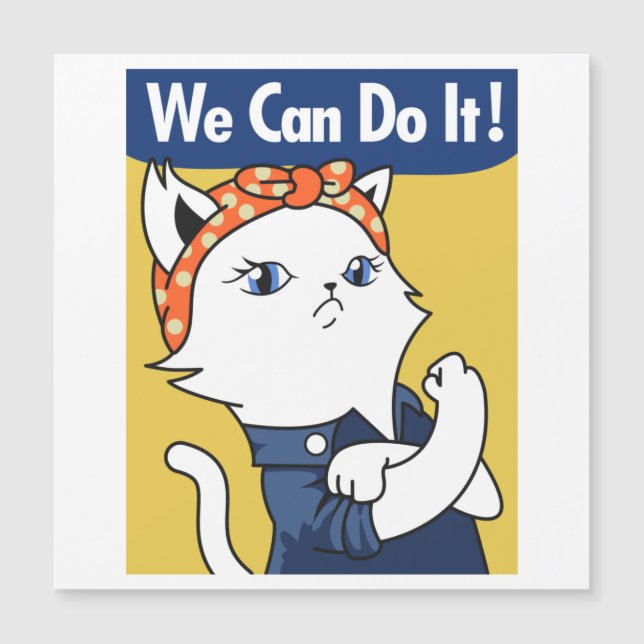 Wir können es tun! White Cat Rosie The Riveter Magnetkarte (Vorderseite)