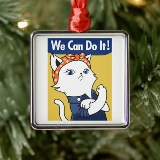 Wir können es tun! White Cat Rosie The Riveter Ornament Aus Metall