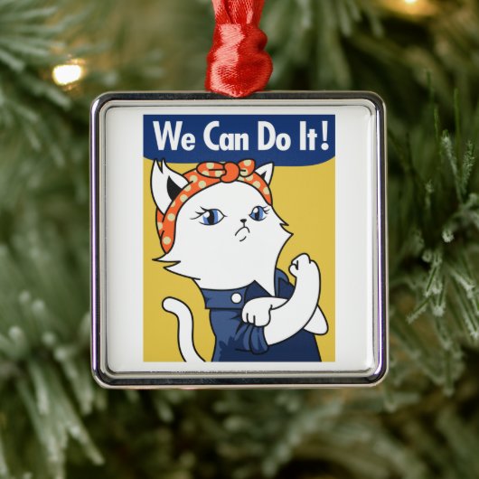 Wir können es tun! White Cat Rosie The Riveter Ornament Aus Metall (Baum)