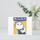 Wir können es tun! White Cat Rosie The Riveter Postkarte (Stehend Vorderseite)