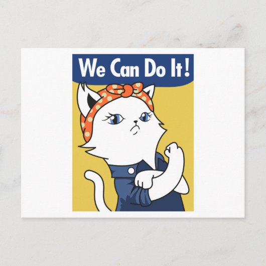 Wir können es tun! White Cat Rosie The Riveter Postkarte (Vorderseite)