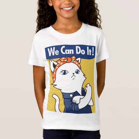 Wir können es tun! White Cat Rosie The Riveter T-Shirt (Vorderseite)