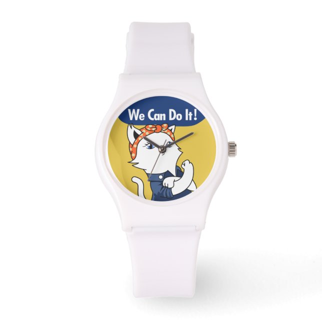 Wir können es tun! White Cat Rosie The Riveter Wat Armbanduhr (Vorderseite)