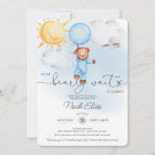 Wir können früh warten Teddy Bären Ballon 1. Gebur Einladung (Vorderseite)