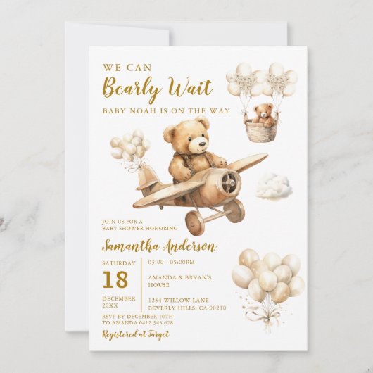 Wir können frühes Abwarten Baby Dusche Flugzeug Br Einladung (Vorderseite)
