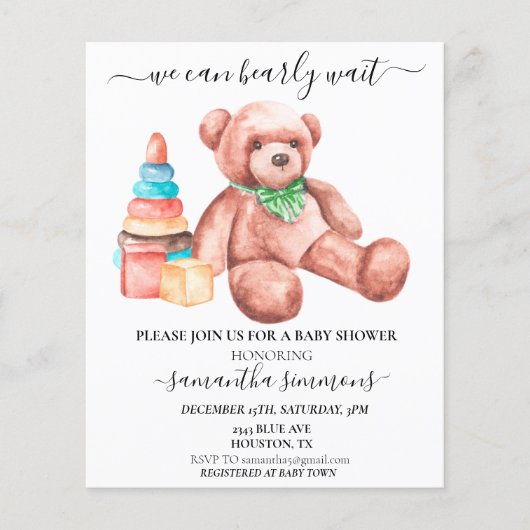 Wir können frühes Abwarten Baby Dusche Teddy Bären (Vorderseite)