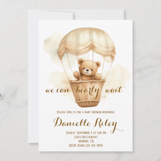 Wir können frühes Abwarten Baby Dusche Teddy Bären Einladung (Vorderseite)