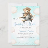 Wir können frühes Warten Aquarell Blue Boy Baby Du Einladung (Vorderseite)