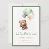 Wir können frühes Warten Teddy Bear Balloon Baby D Einladung (Vorderseite)