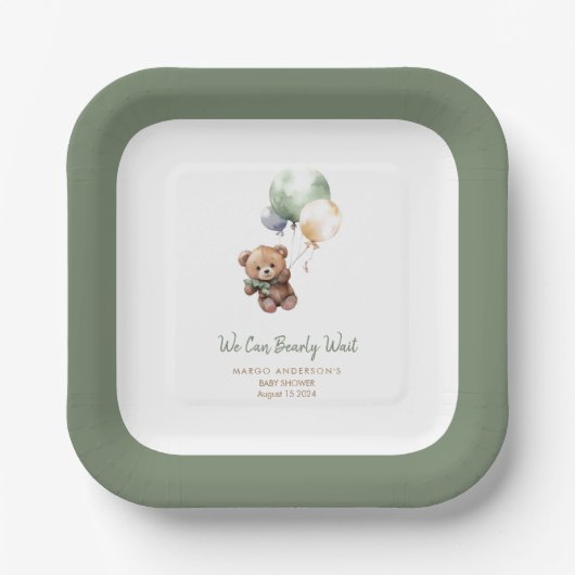 Wir können frühes Warten Teddy Bear Balloon Baby D Pappteller (Vorderseite)
