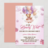 Wir können frühes Warten Teddy Bear Pink Baby Dusc Einladung (Vorne/Hinten)