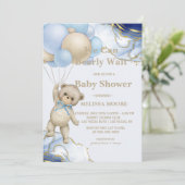 Wir können frühzeitig abstraktes blaues Gold warte Einladung (Stehend Vorderseite)