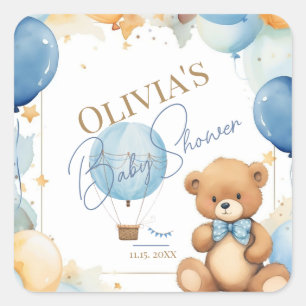 Wir können frühzeitig abwarten Baby Boy Duschklebe Quadratischer Aufkleber