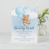 Wir können frühzeitig abwarten - Baby Boy Einladung (Stehend Vorderseite)