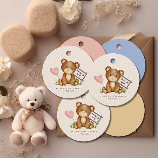 Wir können frühzeitig abwarten Baby Dusche blau Vi Geschenkanhänger