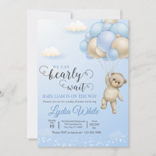 Wir können frühzeitig abwarten Baby Dusche Boy Ted Einladung