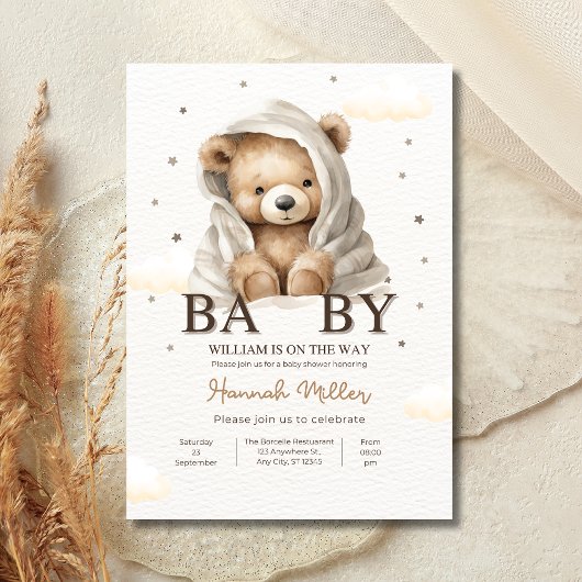 Wir können frühzeitig abwarten Baby Dusche Boy Ted Einladung