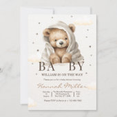 Wir können frühzeitig abwarten Baby Dusche Boy Ted Einladung (Vorderseite)