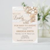 Wir können frühzeitig abwarten Baby Dusche Einladu Einladung (Stehend Vorderseite)