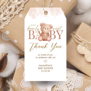 Wir können frühzeitig abwarten Baby Dusche Federn Geschenkanhänger
