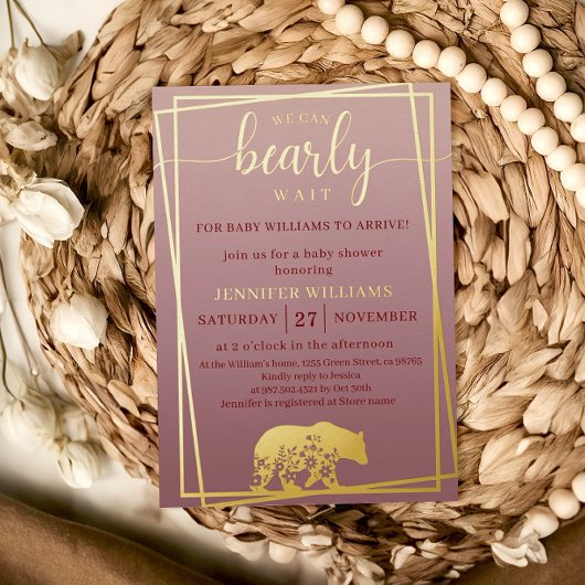 Wir können frühzeitig abwarten Baby Dusche Gold Ra Folieneinladung