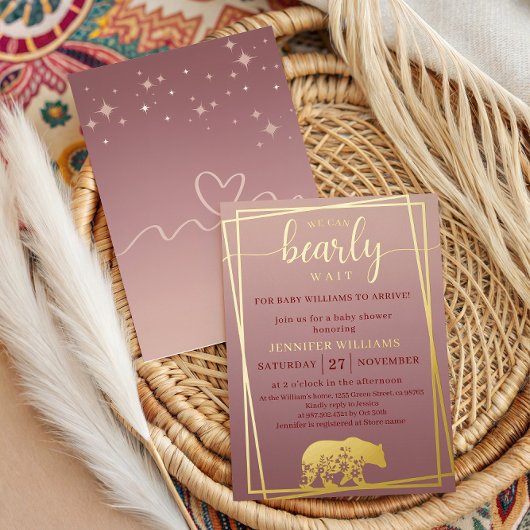 Wir können frühzeitig abwarten Baby Dusche Gold Ra Folieneinladung