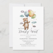 Wir können frühzeitig abwarten Bear Balloon Baby D Einladung (Vorderseite)