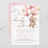 Wir können frühzeitig abwarten Bear Pink Balloon B Einladung (Vorne/Hinten)