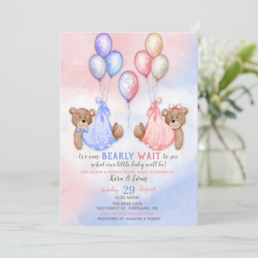 Wir können frühzeitig abwarten, bis die Gender Bär Einladung (Stehend Vorderseite)