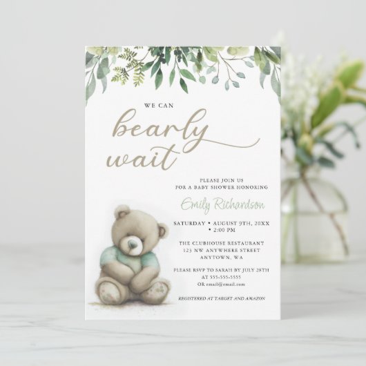 Wir können frühzeitig abwarten Boy Boho Teddy Bear Einladung (Stehend Vorderseite)
