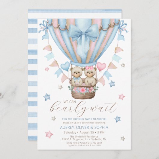 Wir können frühzeitig abwarten Boy Girl Twin Baby  Einladung (Vorne/Hinten)