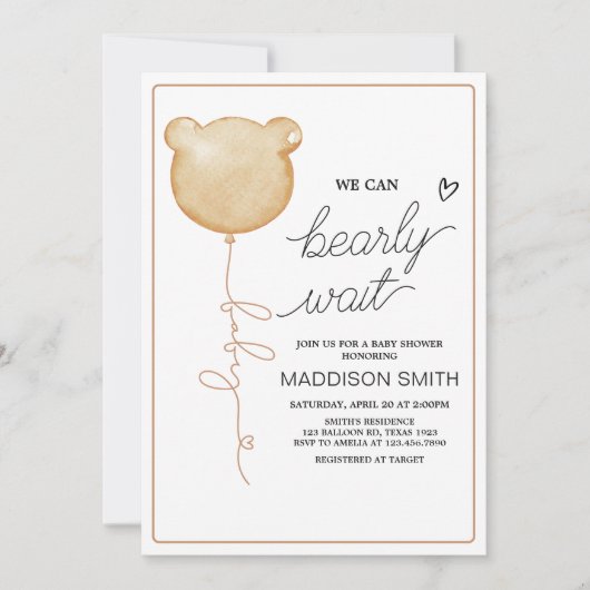 Wir können frühzeitig abwarten, Brown Balloon Baby Einladung (Vorderseite)