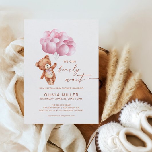 Wir können frühzeitig abwarten Pink Balloon Bear B Einladung