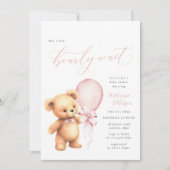 Wir können frühzeitig abwarten Pink Bow Ballon Bab Einladung (Vorderseite)