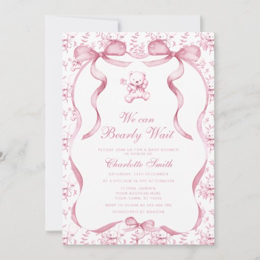 Wir können frühzeitig abwarten Teddy Babydusche Einladung (Vorderseite)