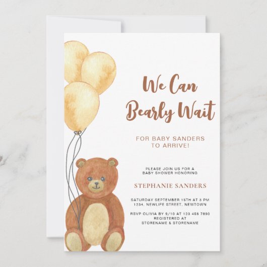 Wir können frühzeitig abwarten Teddy Bear Balloon Einladung (Vorderseite)