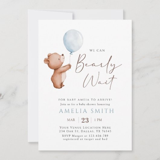 Wir können frühzeitig abwarten Teddy Bear Balloon Einladung (Vorderseite)