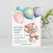 Wir können frühzeitig abwarten Teddy Bear Balloon Einladung (Stehend Vorderseite)