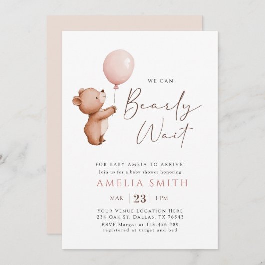 Wir können frühzeitig abwarten Teddy Bear Balloon Einladung (Vorne/Hinten)