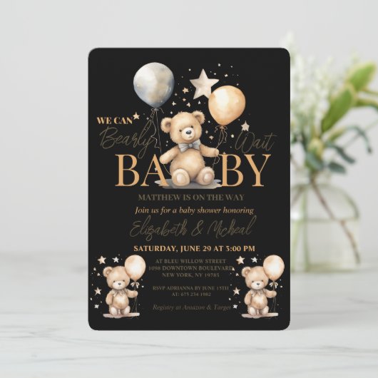 Wir können frühzeitig abwarten Thema Babydusche Ei Einladung (Stehend Vorderseite)