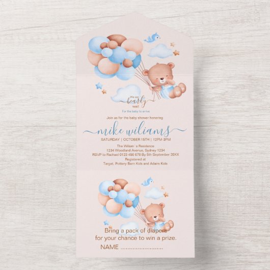 Wir können frühzeitig Aquarellbären in einem invi  All In One Einladung (Innen Boden)