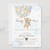 Wir können frühzeitig auf Balloon Bear Baby Boy Du Einladung (Vorderseite)