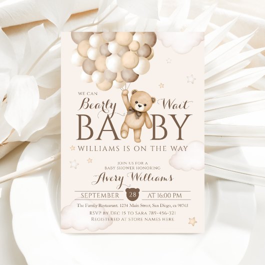 Wir können frühzeitig auf Balloon Bear Baby Dusche Einladung